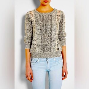 Gentle Fawn Gray & Cream Lace Knit Crew neck Sweater women's size Medium